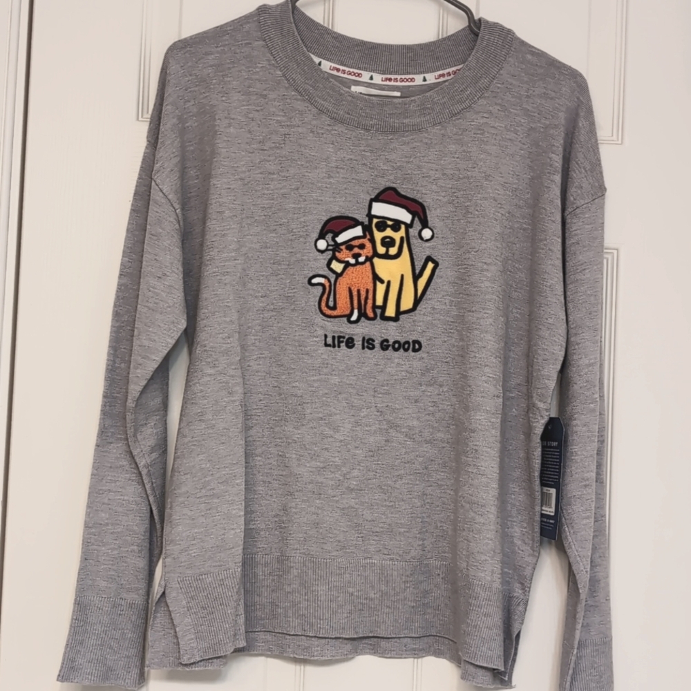 Life if good cat dog Christmas sweater NWT! Women's Medium